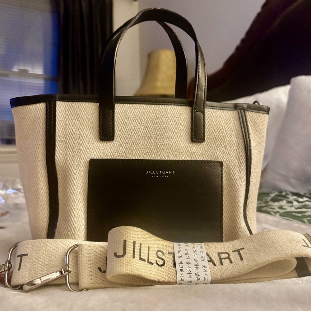Jill Stuart Black and Cream Canvas Tote Bag